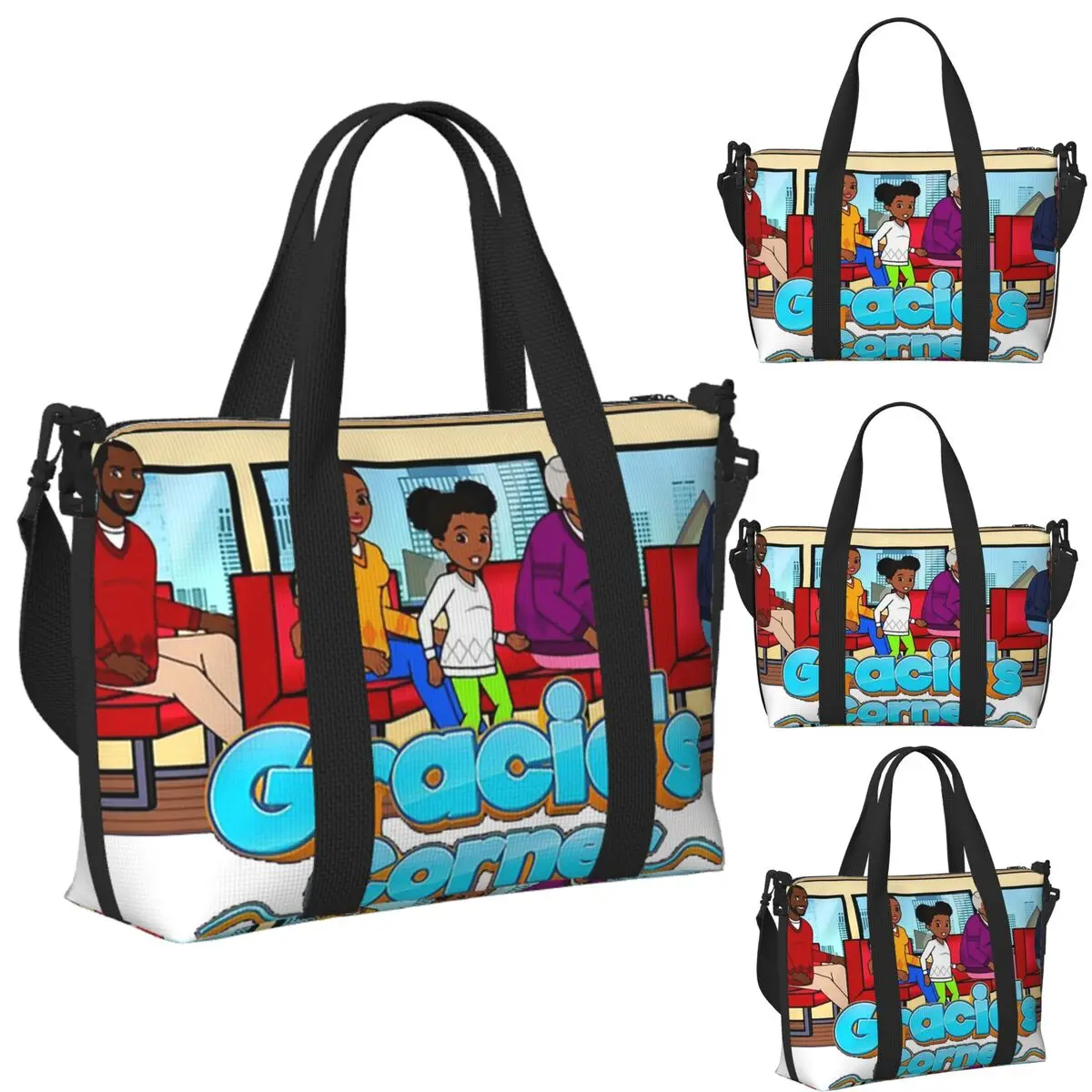 

Custom Gracies Family Corner Cute Phonic's Song Beach Travel Bag Tote Bags for Gym Sport Women Shopping Duffle Shoulder Bag