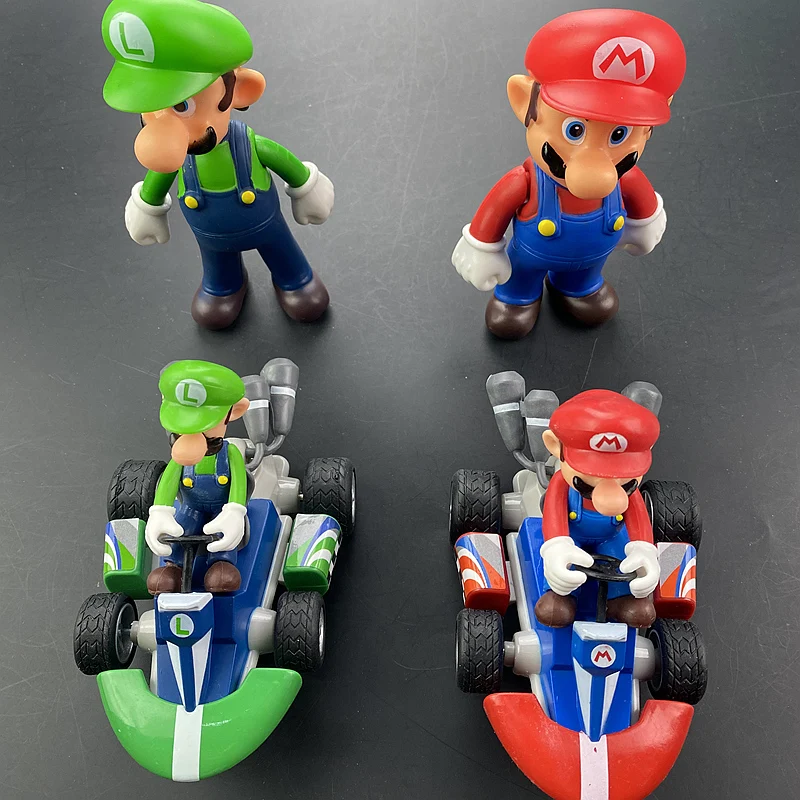 6pcs/set Super Mario Bros PVC Action Figure Toys Dolls Mario Bros Pull Back Car Model Set Luigi Yoshi For Kids Birthday Gifts