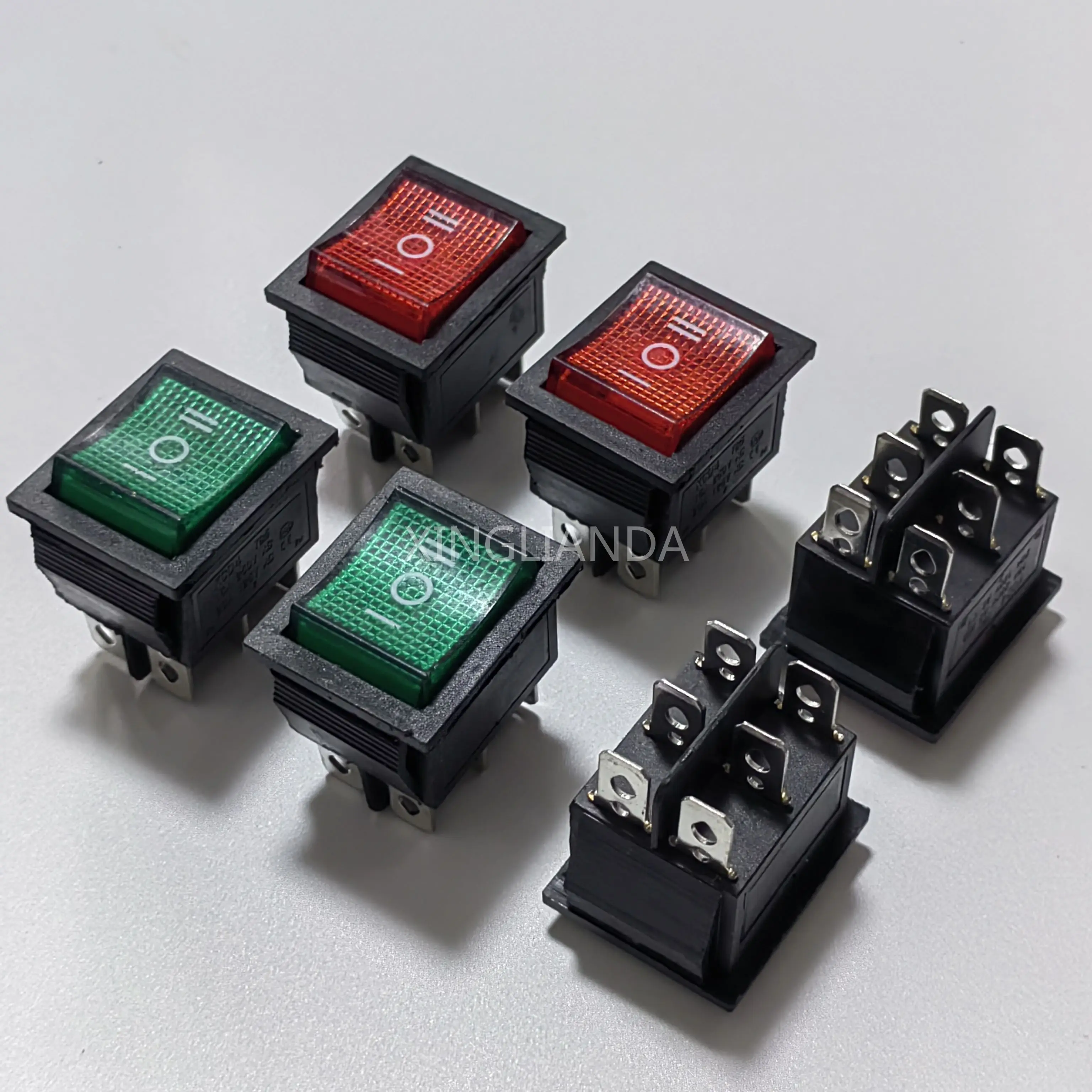 10PCS Power Switch KCD4 6Pin ON-OFF-ON With Light 25x31mm 20A 125VAC 16A 250VAC Rocker Switches 25*31 Green Red