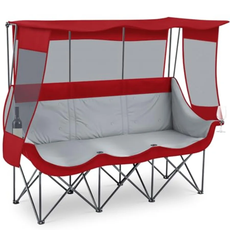 

Трехместное кемпинговое кресло с навесом, усиленное, выдерживающее нагрузку до 300 кг, увеличенное пляжное кресло для кемпинга с толстой подушкой, подстаканником и сумкой для переноски