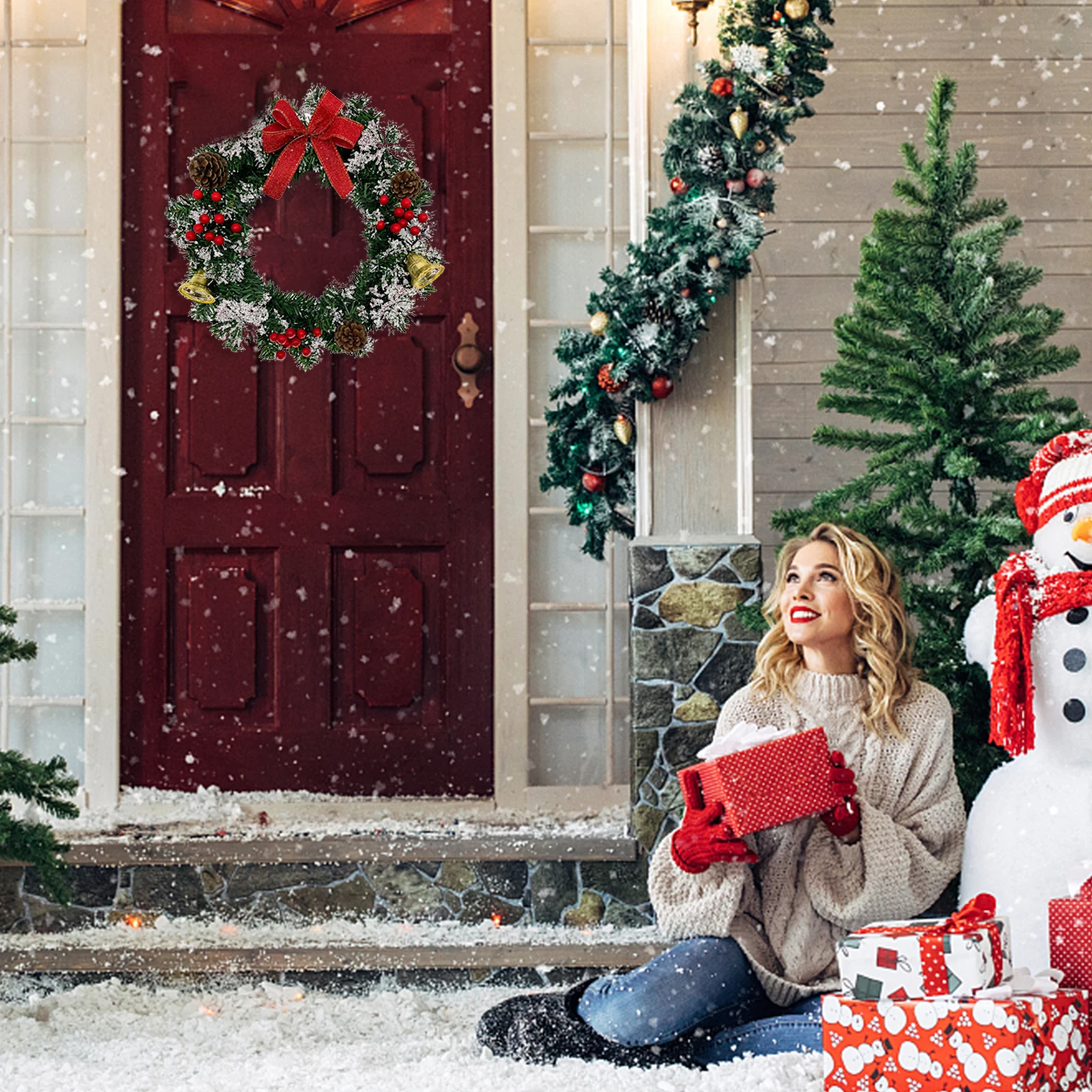 20-40CM Christmas Decorations Christmas Wreath Winter Hanging Front Door Window Wreath  for Xmas Tree Garland Holiday Wall