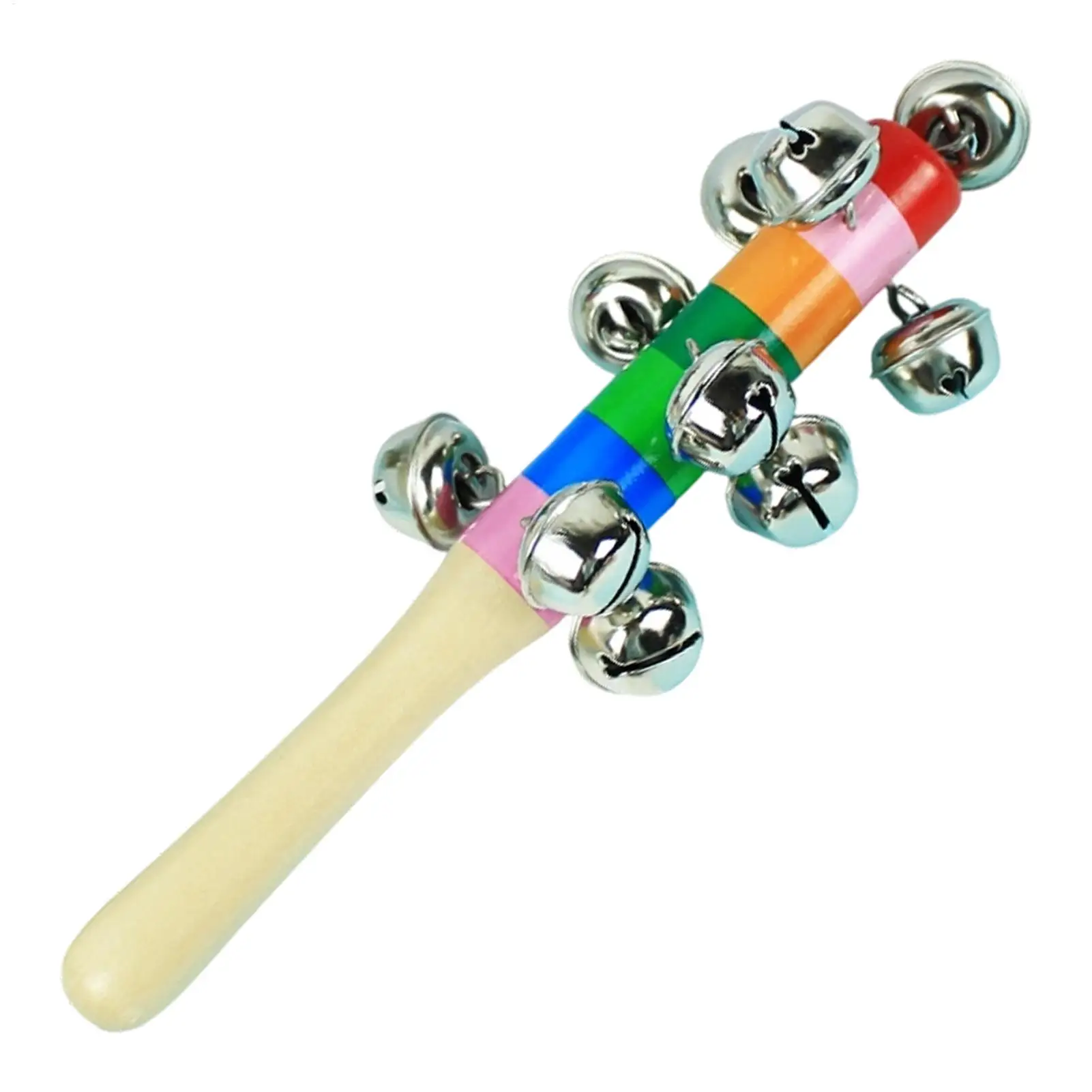 Cascabeles para niños, juguete Musical con mango de madera, campana de arcoíris de mano para niños y niñas de 2 años, juego de guardería, educación infantil