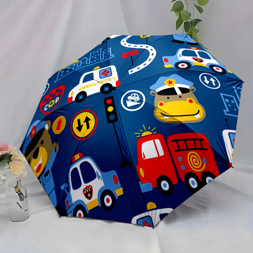 1PC Playful Traffic-Themed Umbrella for Kids Print 8 Iron Ribs Folding Umbrella Auto-Open Fashion Sunshade