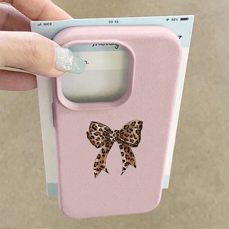 Leopard Print Stars Bow Case For Samsung Galaxy A07 A36 5G A26 A06 A16 A15 A25 A55 A35 A54 A14 A34 A24 A32 A52 A53 A33 A05 A05S