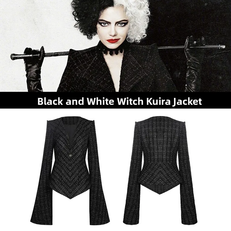 Cruella De Vil 0 dálmatas Cosplay ropa De mujer disfraz De escenario Ele Bla Dr con falda De punto blanco