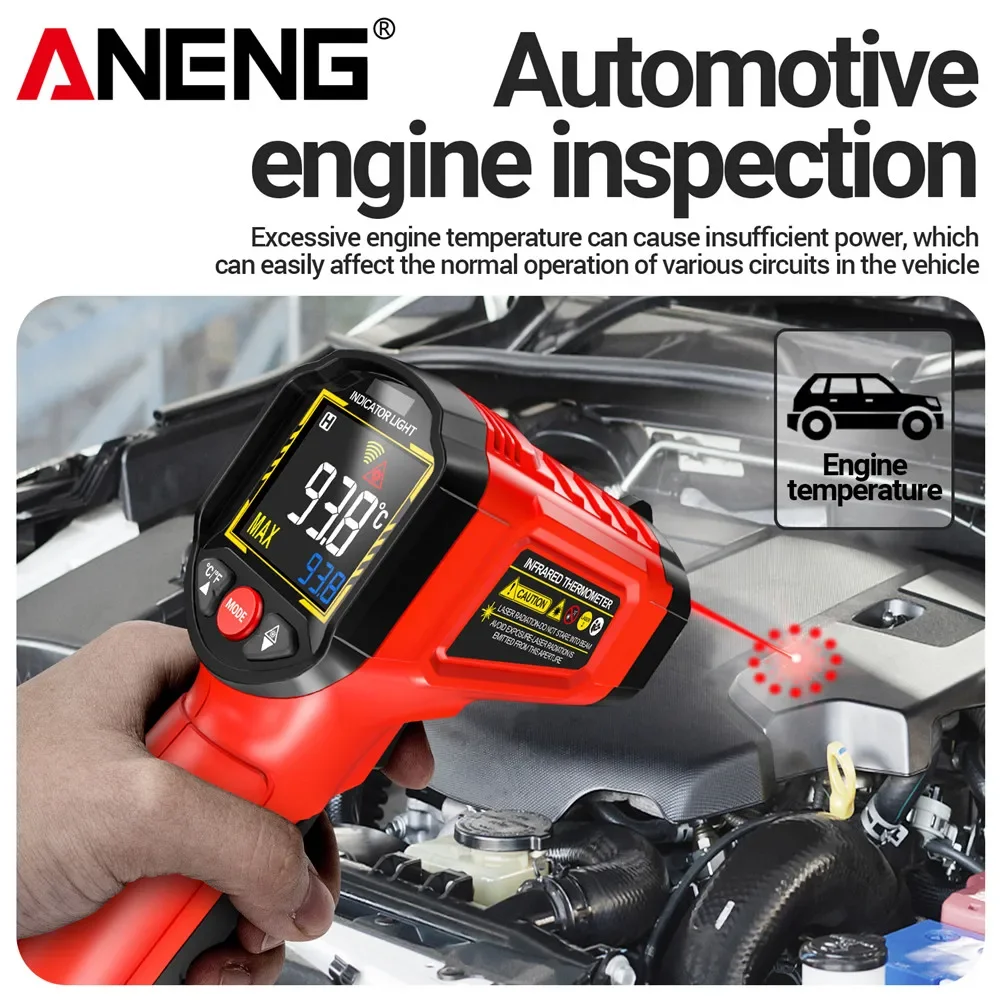 ANENG TH203 ميزان الحرارة الصناعي الذكي بالأشعة تحت الحمراء -50 ~ 600 ℃   مسدس درجة الحرارة VA عكس شاشة ملونة تستر متر البيرومتر تستر