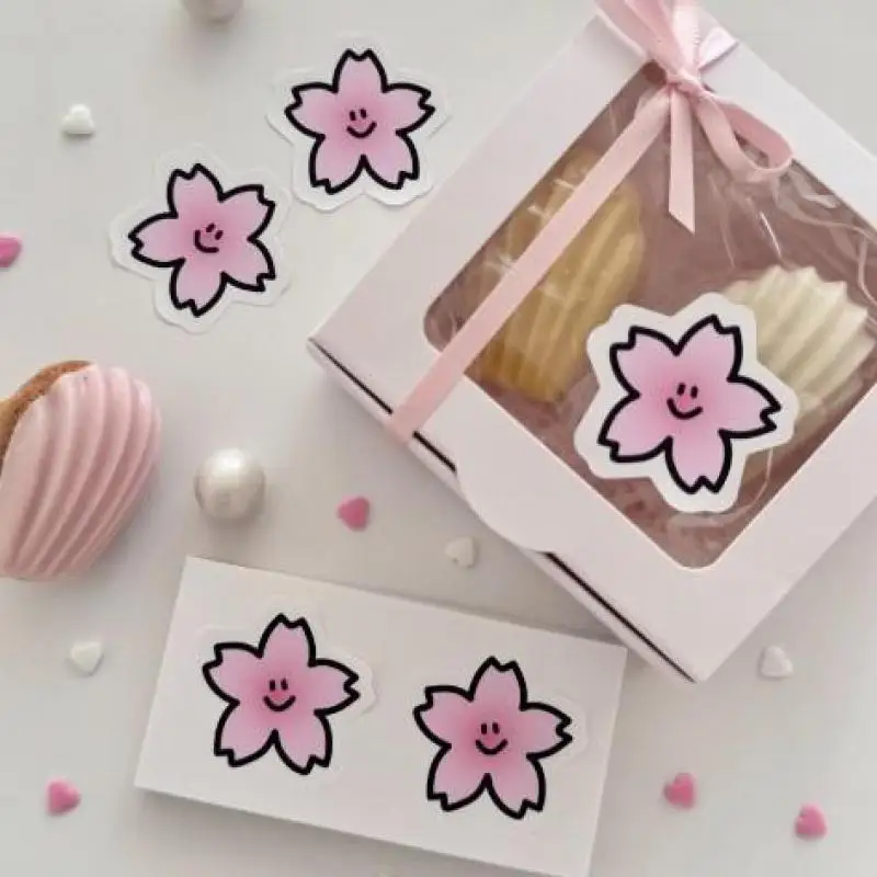 80 unids/pack pegatinas de flor de cerezo con etiquetas de sello decorativas de fiesta de sonrisa para paquete de negocios, regalo de fiesta, computadora portátil, Estuche De Viaje