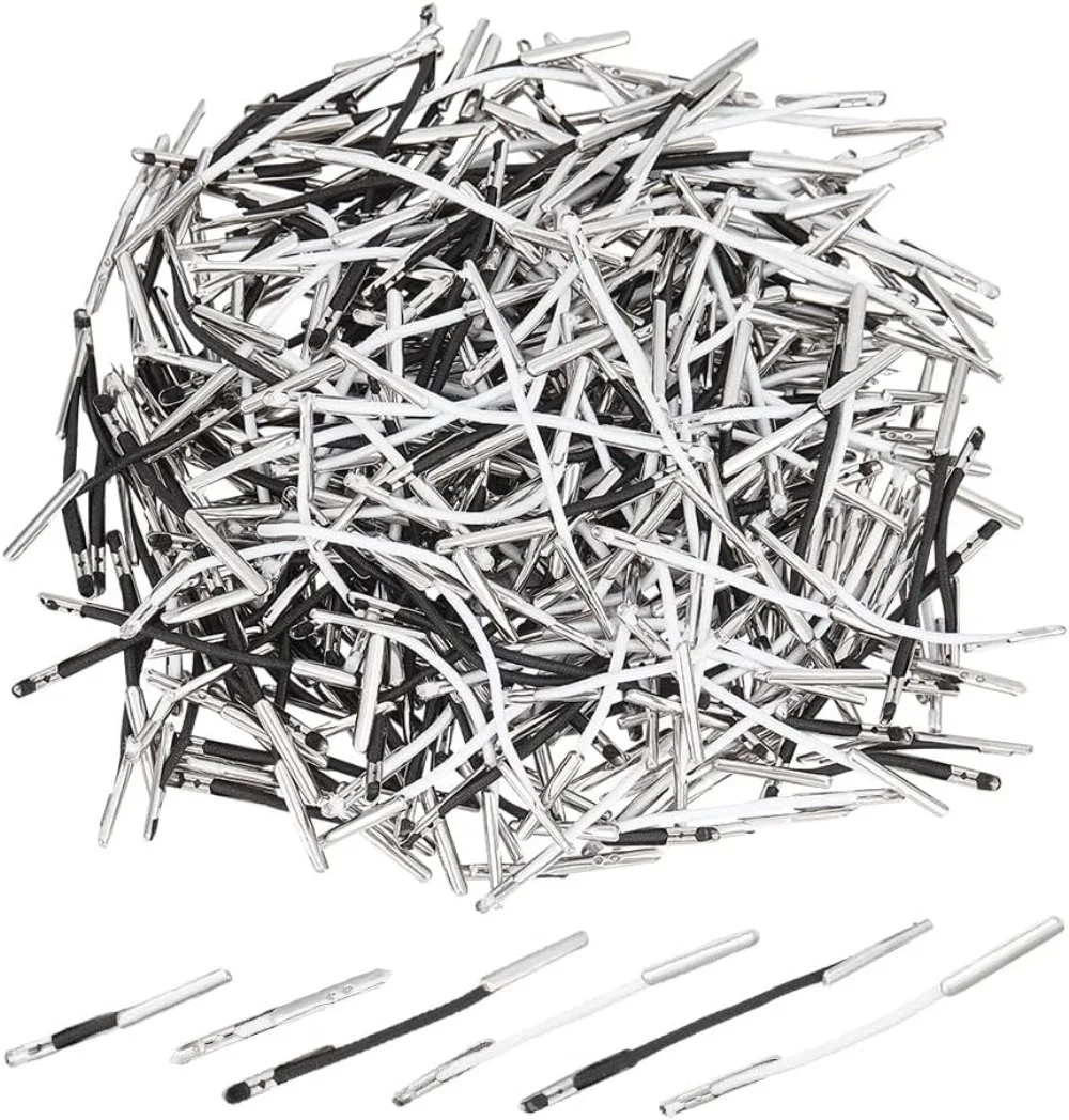

300pcs Elastic Barbed Cord 2 Colors Stretch Cord Stretch Loop Band String with Metal Ends for Hats for Fixing Finger making kit