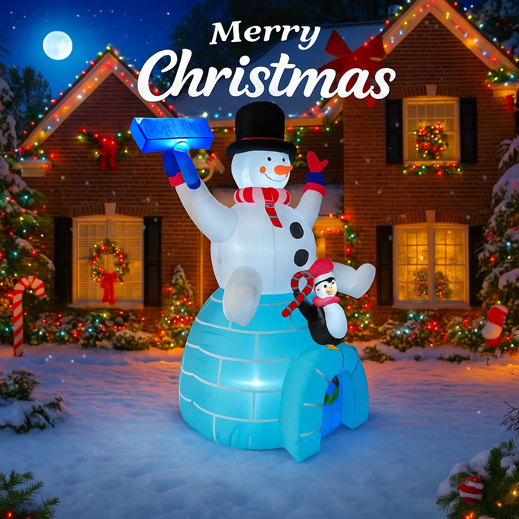 5.91FT LED Lit Home Decor Ornament Xmas Yard Decoration Inflatable Snowman Penguin Igloo Toy Festive Gift Christmas Supplies