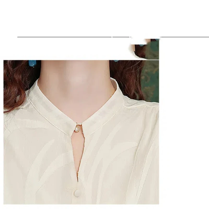 Summer Solid Color Pullover Women\'s Clothing Chiffon Lantern Half Sleeve Button V-Neck T-shirt Comfortable All-match Tops