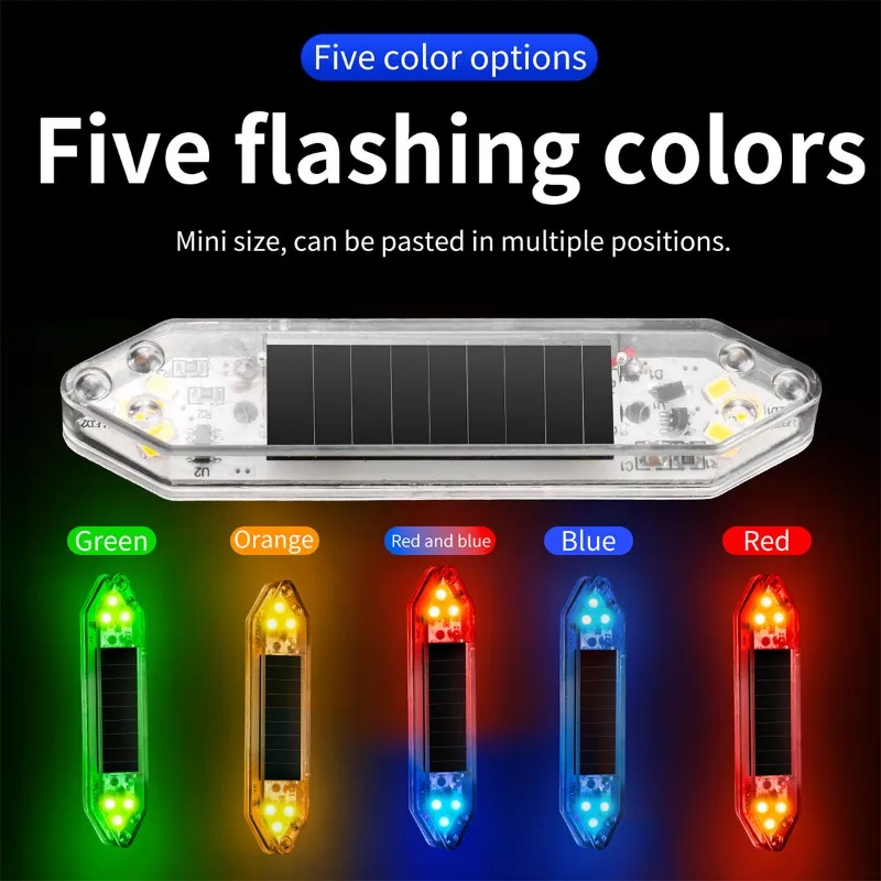 Solar-Powered Car Motorcycle Door Warning Light Ambient Decoration Light Red Blue Flash Stick Interior Night Indicator Lamp