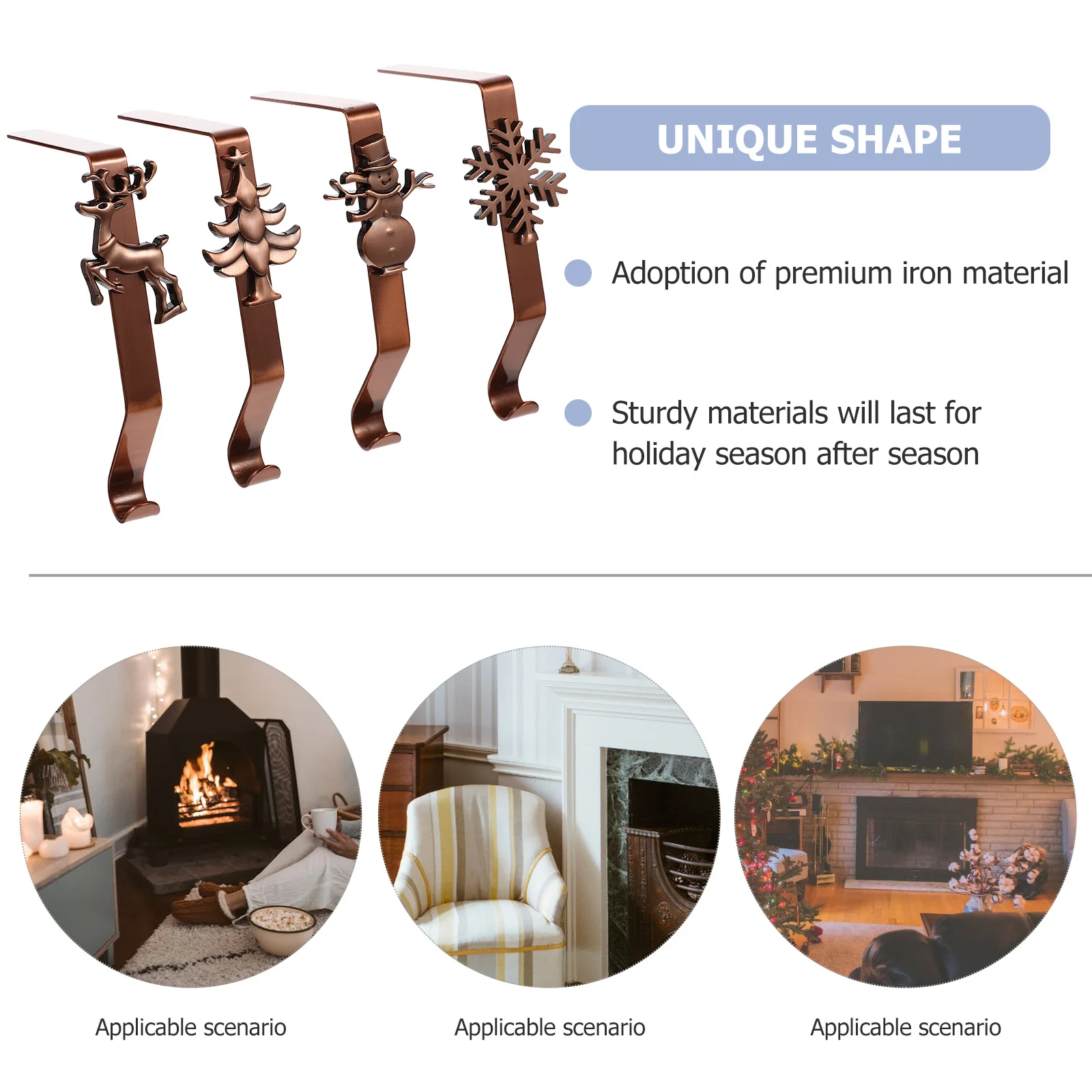 

4Pcs Christmas Stocking Hooks Iron Mantel Hooks for Hanging Stockings Garlands Bags Keys Holiday Decor Fireplace Hanger