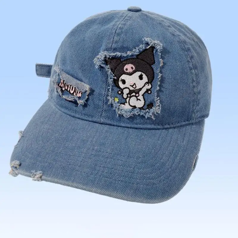 Sanrio Topi Bisbol Koboi Hello Kitty Topi Pinggiran Lebar Kerai Luar Ruangan Siswa Perempuan Topi Gaya Baru Fashion Anime Kawaii Tabir Surya