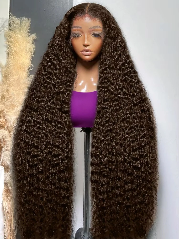 

40Inch Deep Wave Frontal Wig Chocolate Brown 13x4 13x6 HD Lace Frontal Human Hair Curly Lace Frontal Wigs For Women 250% Density