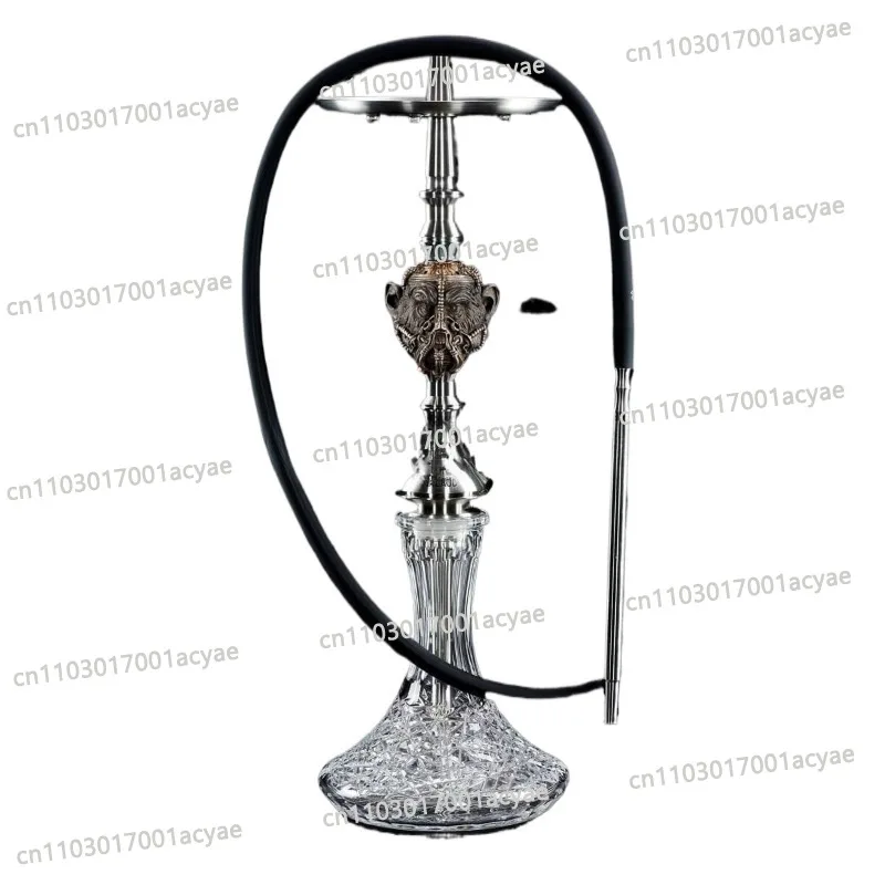 Hookah, stainless steel with wooden case, with bottle