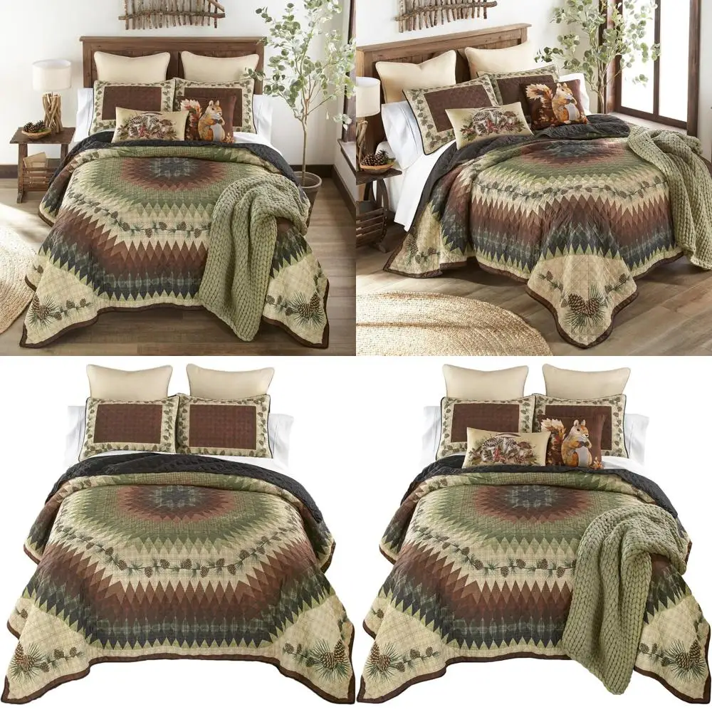 

King Size Donna Sharp Pine Circle Polyester Quilted Bedding Ensemble with 1 Quilt and 2 Pillow Shams