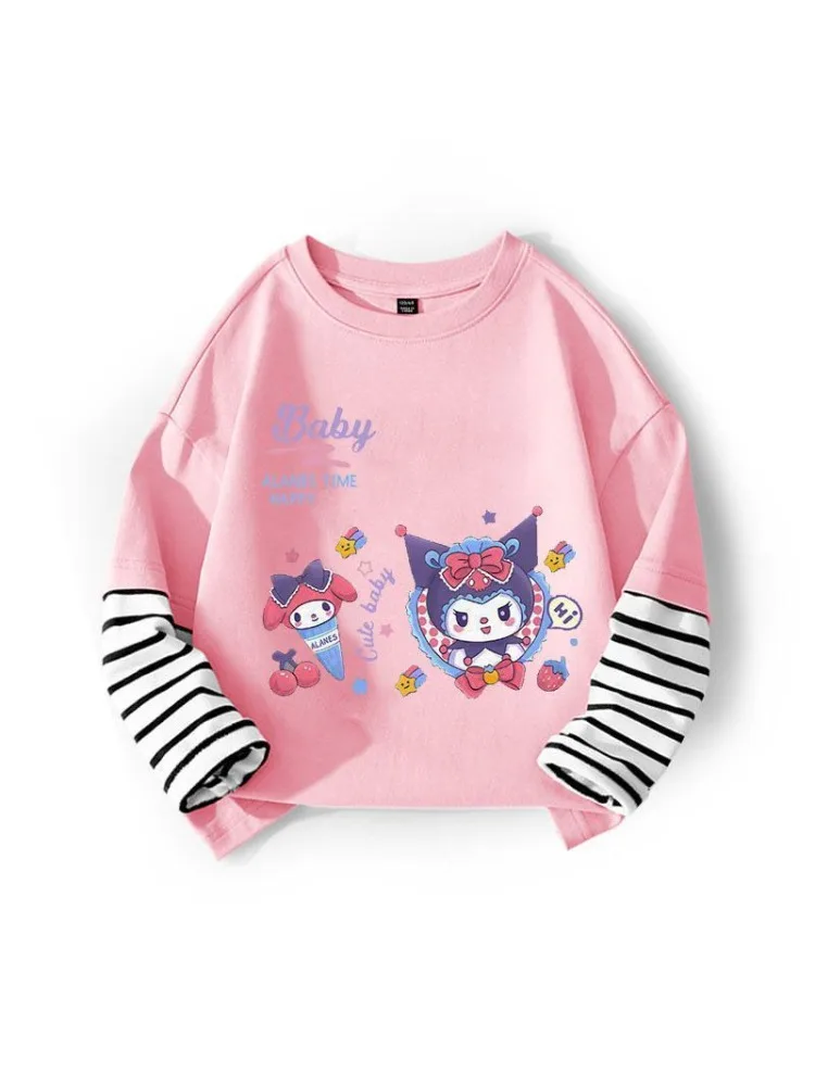الخريف طفل الفتيات 100% ملابس قطنية طفل سانريو سينامورول ملابس منقوشة بكم طويل تي شيرت الأطفال شريط المرقعة البلوز