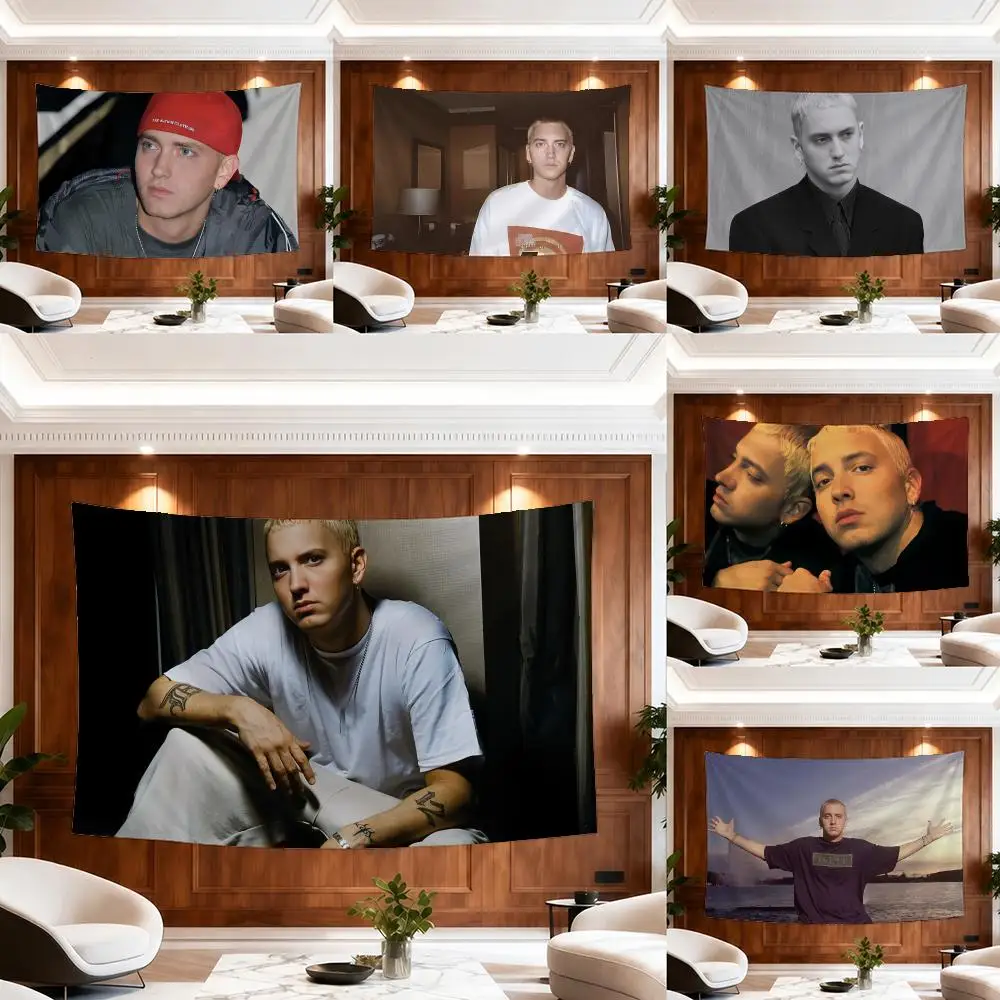 E-Eminem 8 Mile Rapper Tapestry Custom Living Bedroom Party Dormitory Interior Wall Bohemian Decoration Attached Clip
