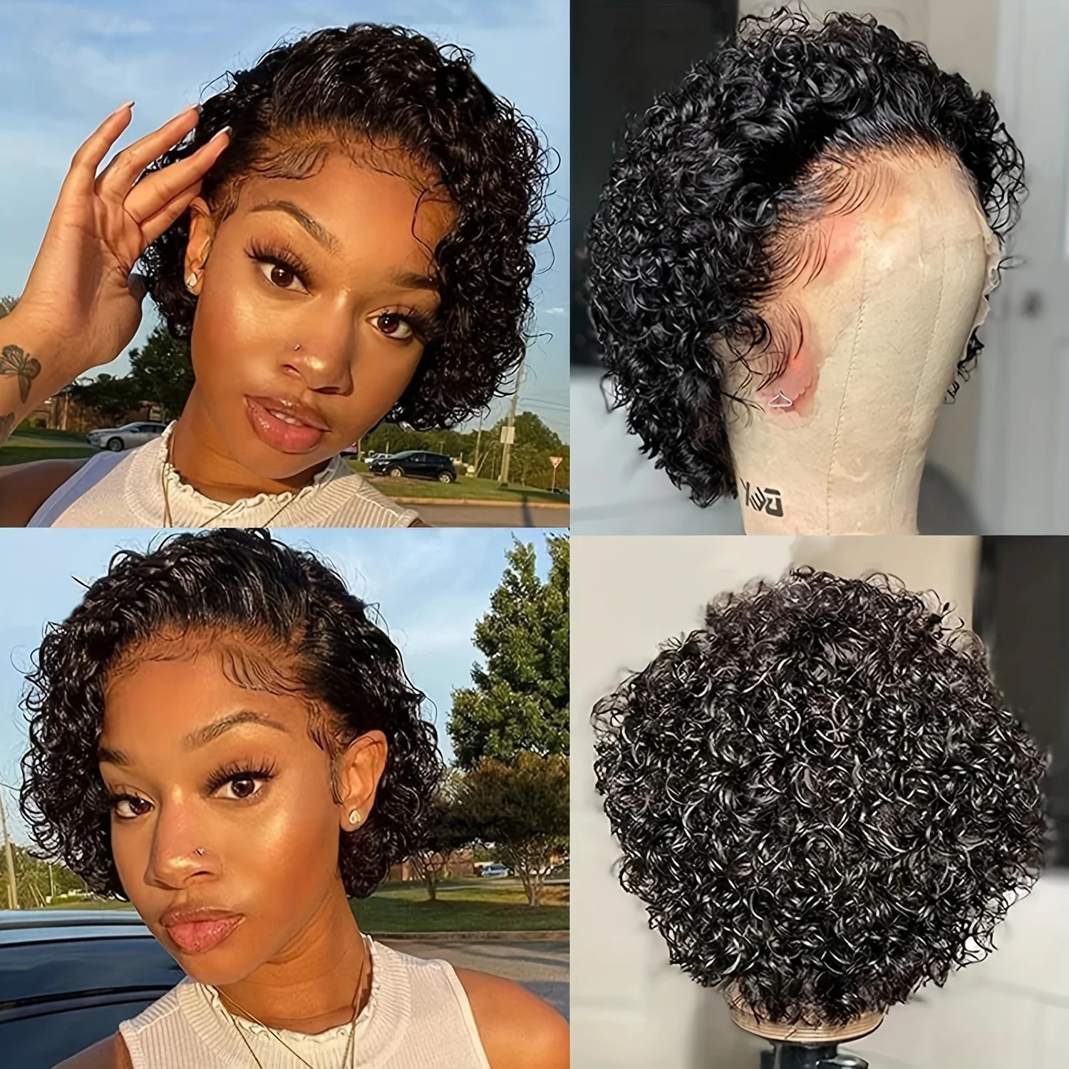 Pixie Cut Wigs Short Curly Human Hair Wig For Women Curly Wave Brazilian Remy Hair 180% Density Black Color Short Curly Wig