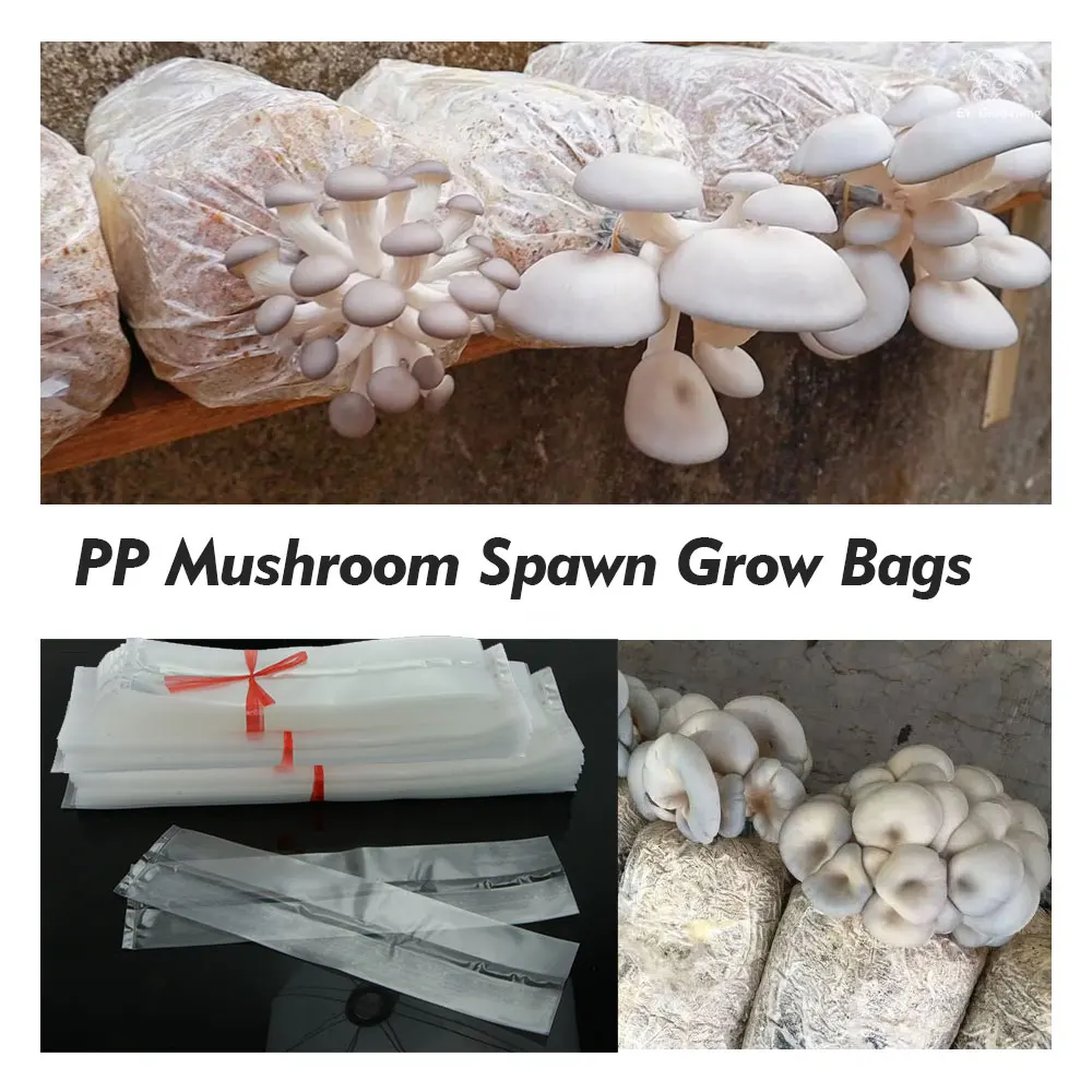 0.05mm Thick 12x24 15x30 17x35 23x45cm PP Mushroom Spawn Grow Bag Garden Farm Substrate High Temp Pre Sealable Polypropylene Bag