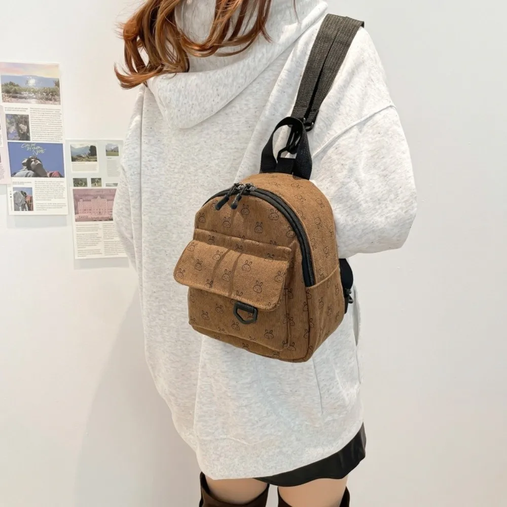 

Модный мини-рюкзак с мультяшным принтом, вельветовый, на молнии, маленький школьный рюкзак с регулируемым плечевым ремнем, женский рюкзак для студентов