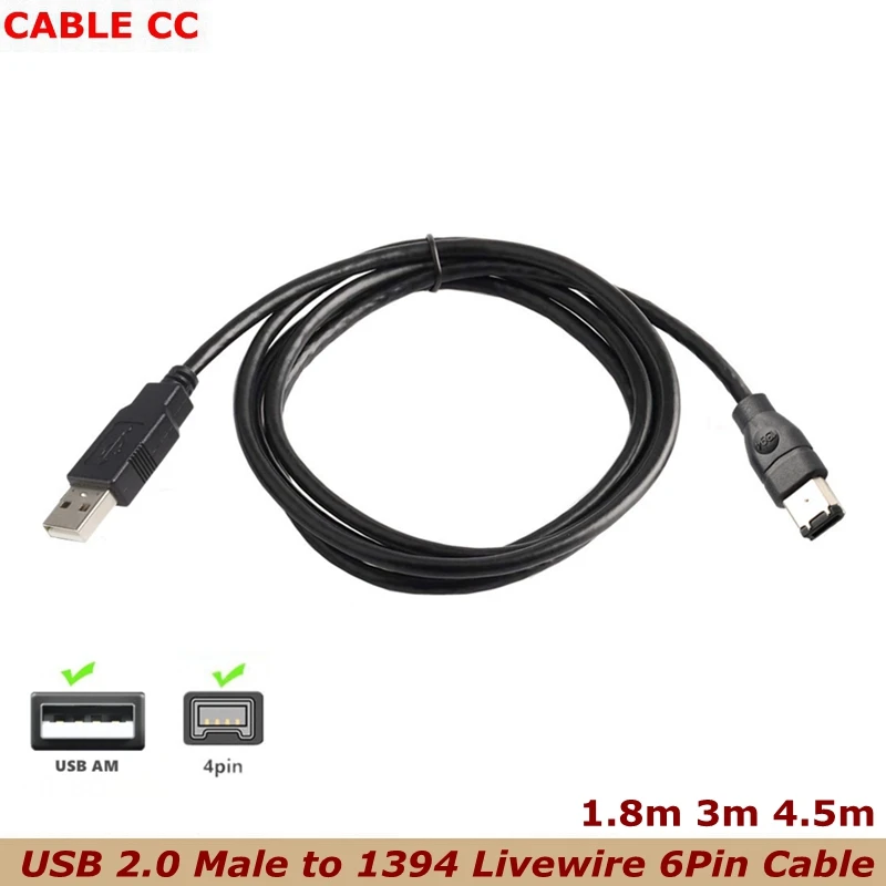 

1.8m 3m 4.5m USB Male To Firewire IEEE 1394 6 Pin Male ILink Adapter Cord Firewire 1394 Cable 1.5m For Digital Camera DV