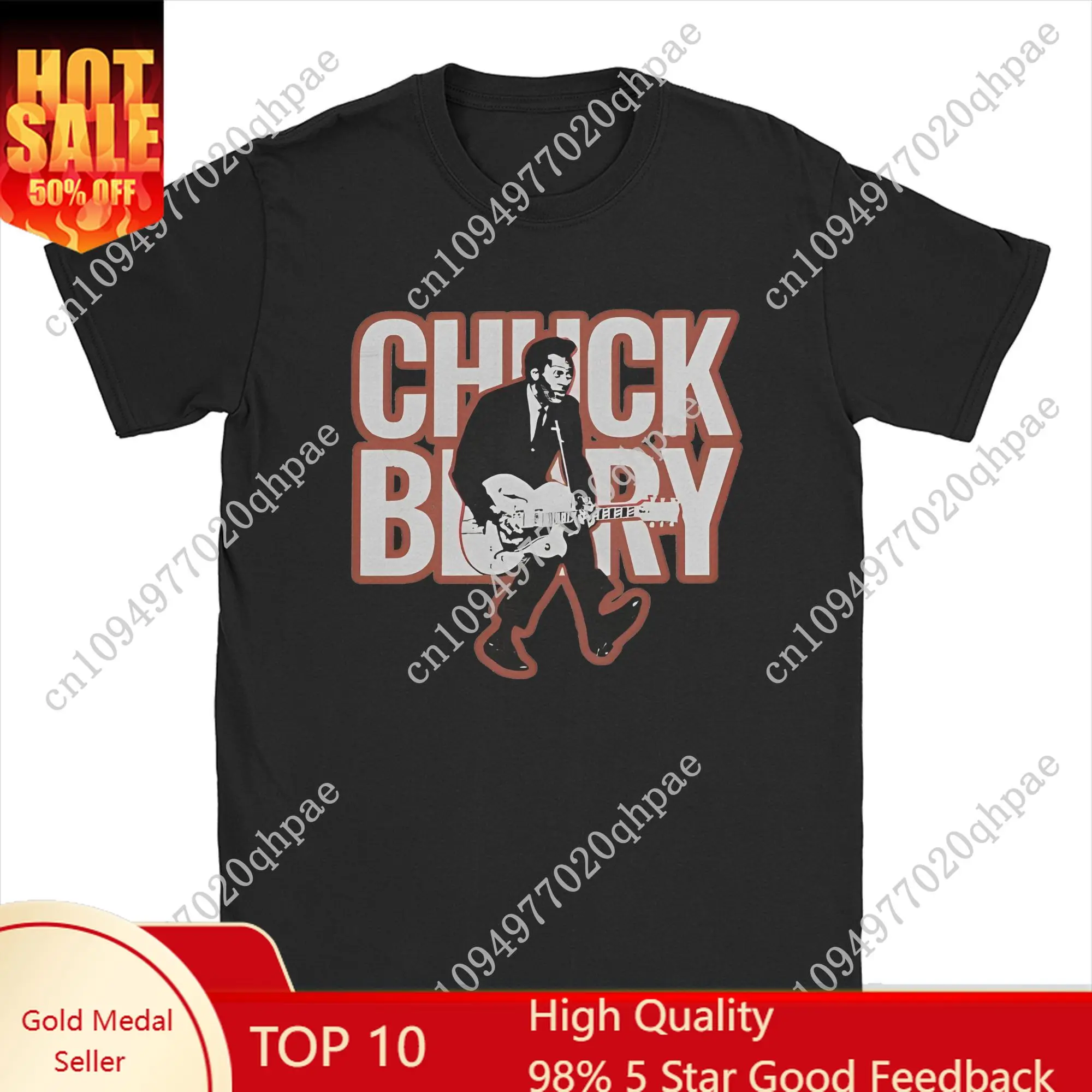 

Vintage Chuck Berry Caricature T-Shirts Men Crewneck Cotton T Shirt Singer Musician Guitar Short Sleeve Tee Original merchandise