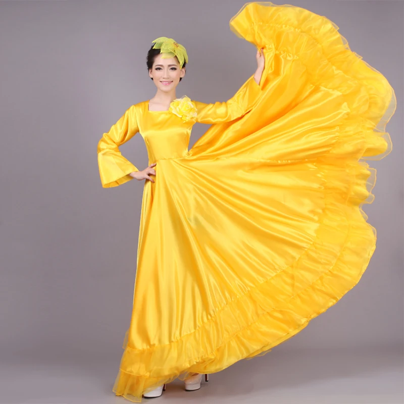 360/540/720 Graden Spanje Flamenco Dans Jurk Vrouwen Opening Dans Ballroom Grote Schommel Rok Stadium Koor Prestaties kostuum