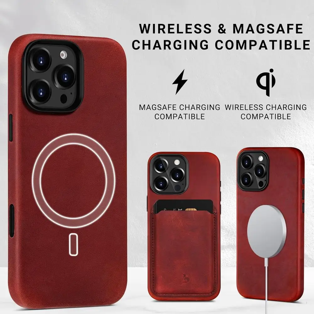 حافظة جلدية لهاتف آيفون 16 برو على الطراز العتيق مع MagSafe وزر كاميرا، جلد كريزي هورس الفاخر، باتينا فريدة من نوعها، مريحة #6