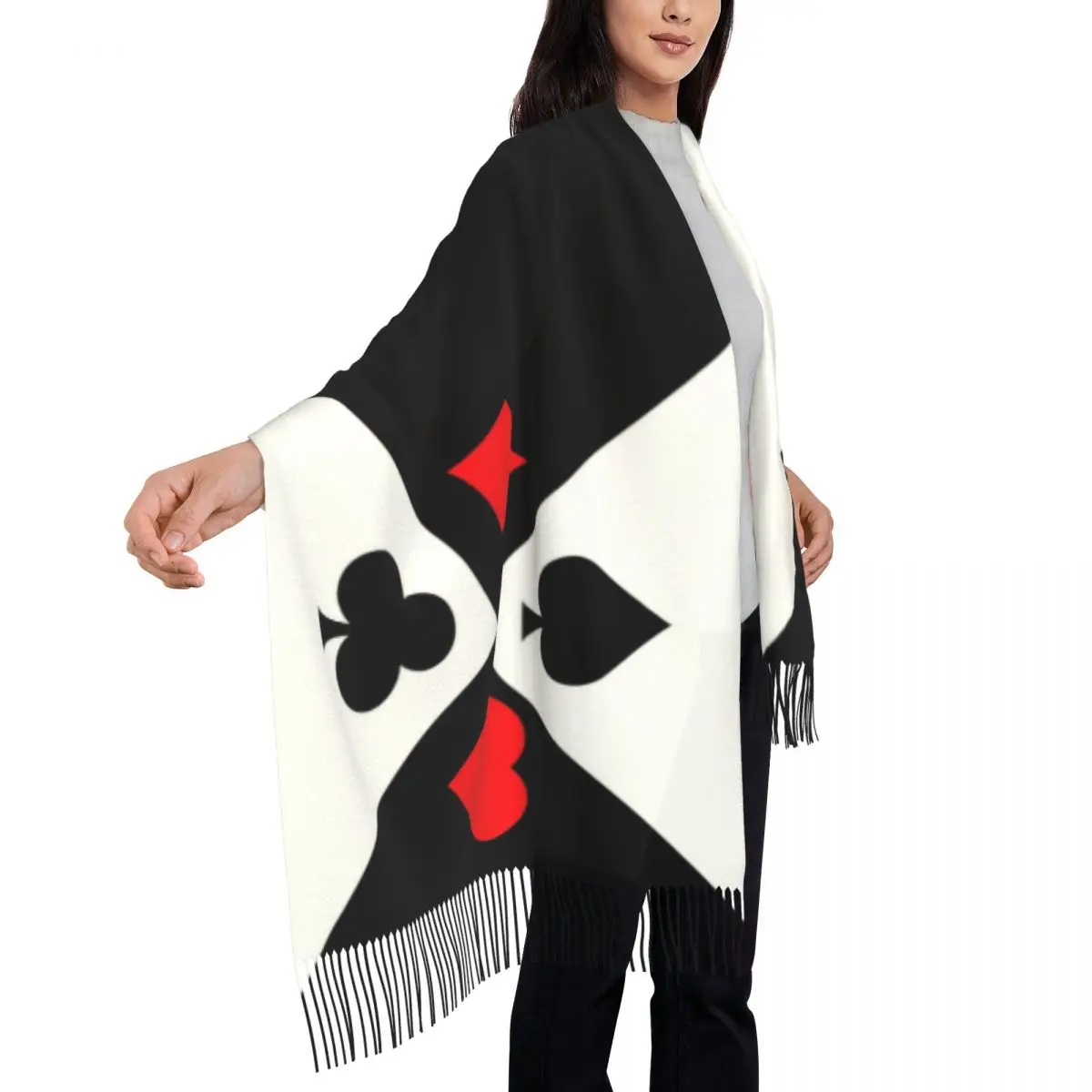 Personalized Printed Poker Four Suits Scarf Women Men Winter Warm Scarves Card Game Players Shawls Wraps