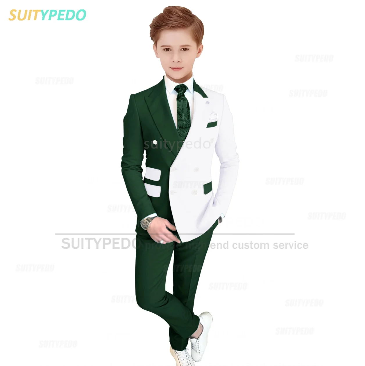 White Splicing Suit Sets For Boys Custom Birthday Party Fashion Blazer Pants Two Pieces School Prom Children Formal Outfits