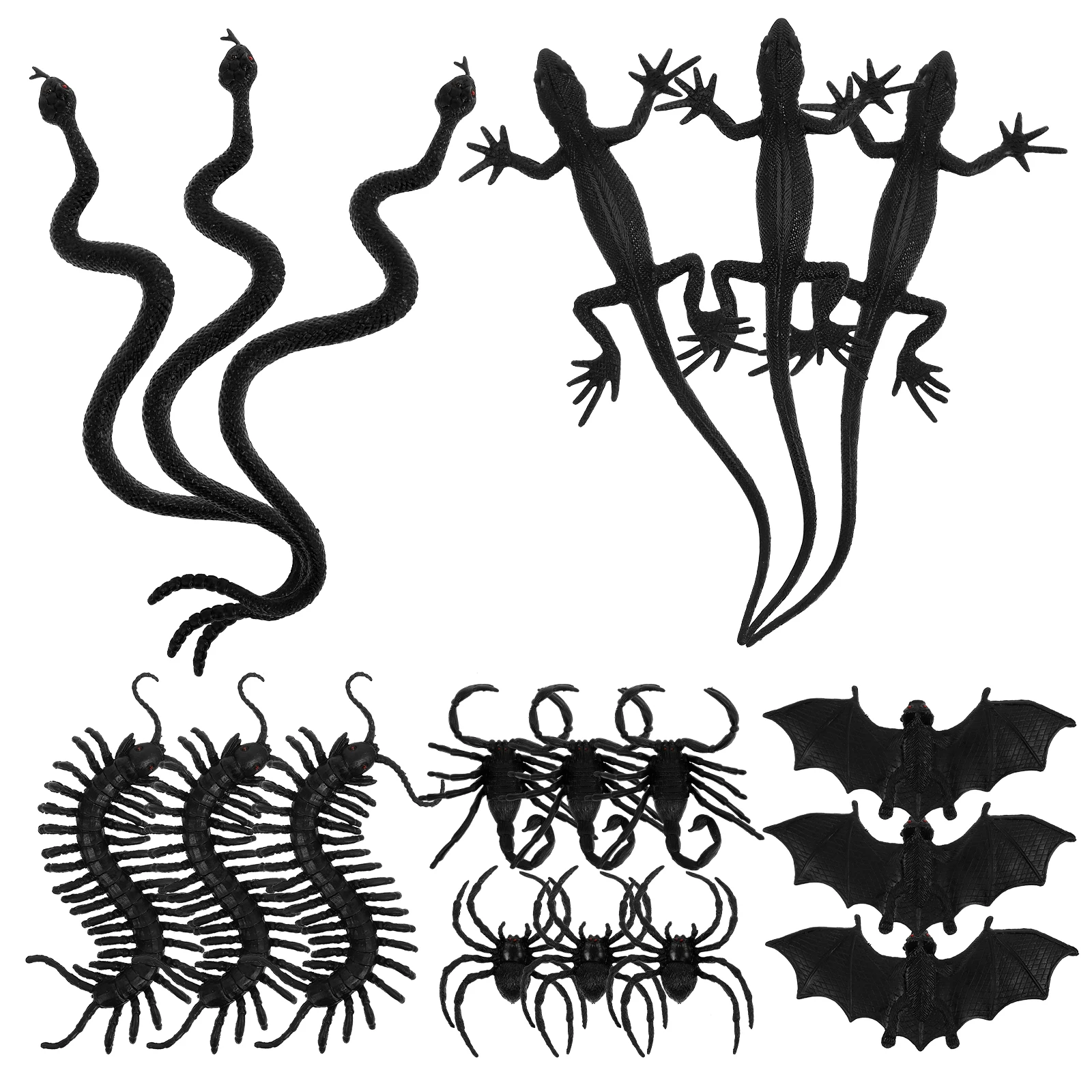 18 pz Simulato Animale Decorazione Scherzi di Halloween Giocattolo Falso Serpente Pipistrello Scorpione Gecko Centipede Ragno Puntelli Del Partito Set Cosplay