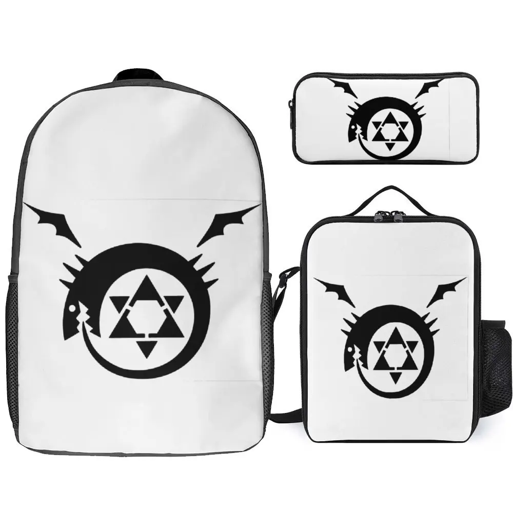 Fullmetal Alchemist Anime Mochila de Almoço Durável, Aconchegante, Edward Elric 6 Homonculus 12, Conjunto 3 em 1, Caneta 17"