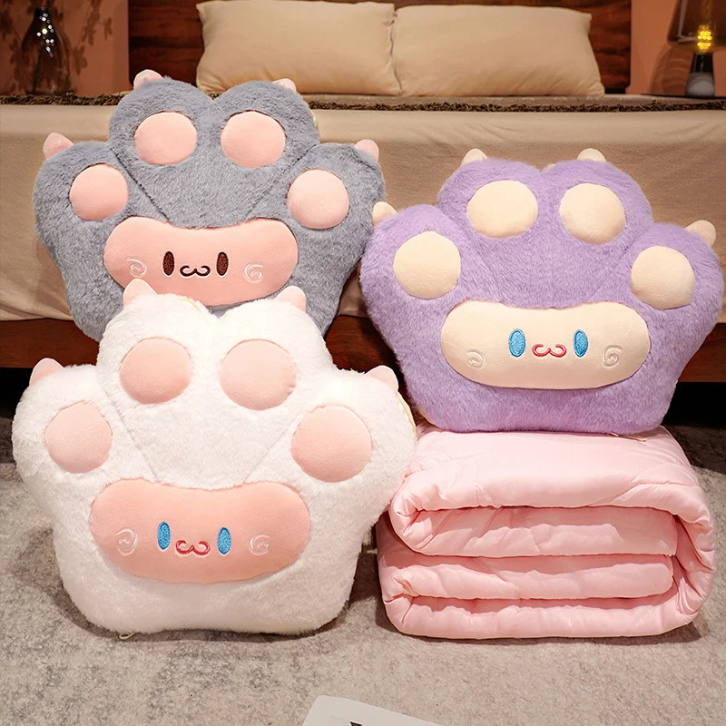 

35*42cm Kawaii Cat Paw Plush Pillow Cushion with Blanket Multifunctional Toys Stuffed Soft Animal Dolls Home Decoration Winter