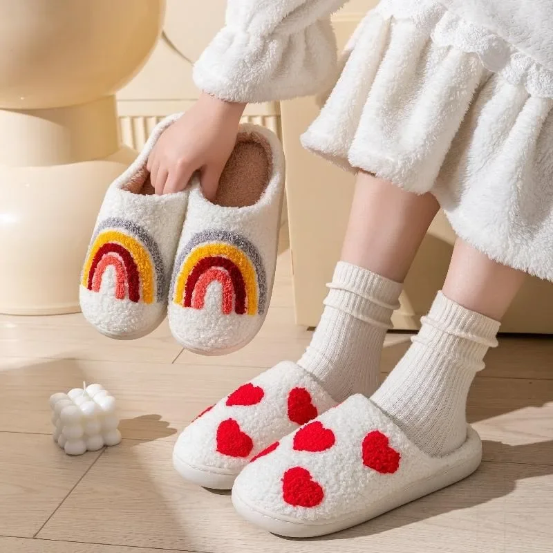 Love pattern winter plush women's warm cotton slippers cartoon dachshund dog home lightweight soft comfortable slippers