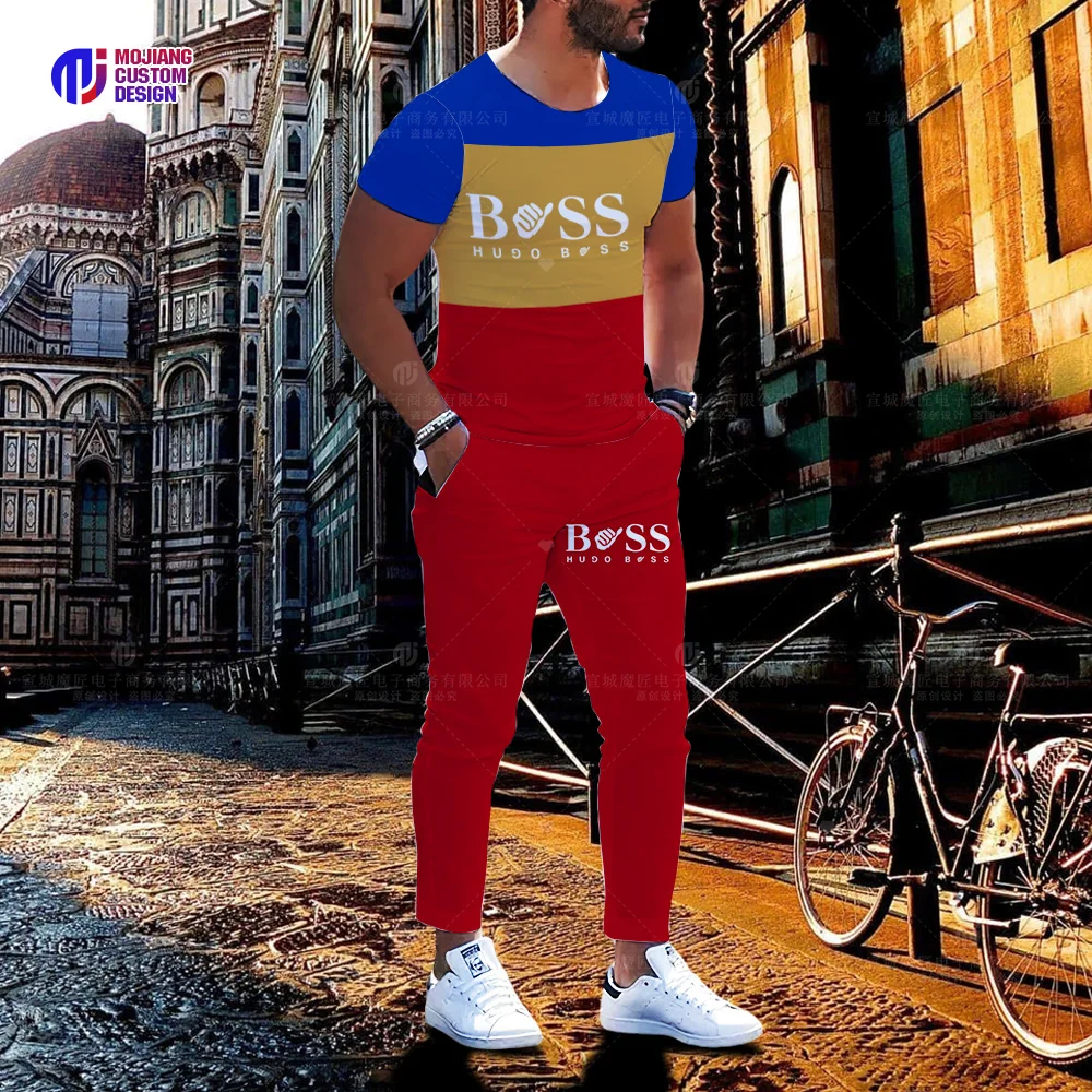 Men's Short Sleeve T-Shirt Loose O Neck Fashion Top Set 3D Printing Brand Series Youth Casual Harajuku Loose Top Trousers