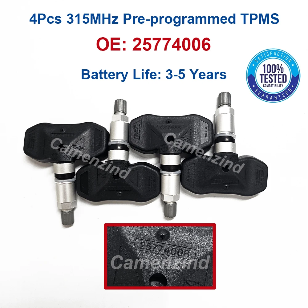 4PCS 25774006 TPMS 315MHZ Sensor de control de presión de neumáticos para Buick Rainier Cadillac CTS Chevrolet Trailblazer GMC Envoy Saab 9-7X