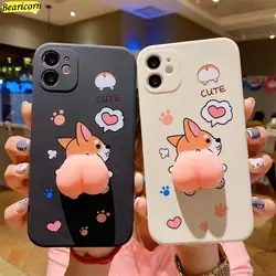 Funda de teléfono 3D para iPhone 11, 12, 13, 14, 15 Pro, X, Xs, Max, XR, 8, 7 Plus, 6, 6s, SE, Push Corgi