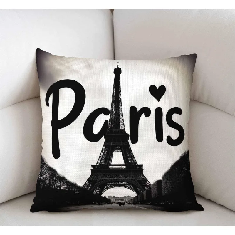 1pc Paris Eiffel Tower Heart Print Throw Pillow Cover,Suitable for Sofa,Bedroom,Living Room,A Romantic Gift for Paris Lovers
