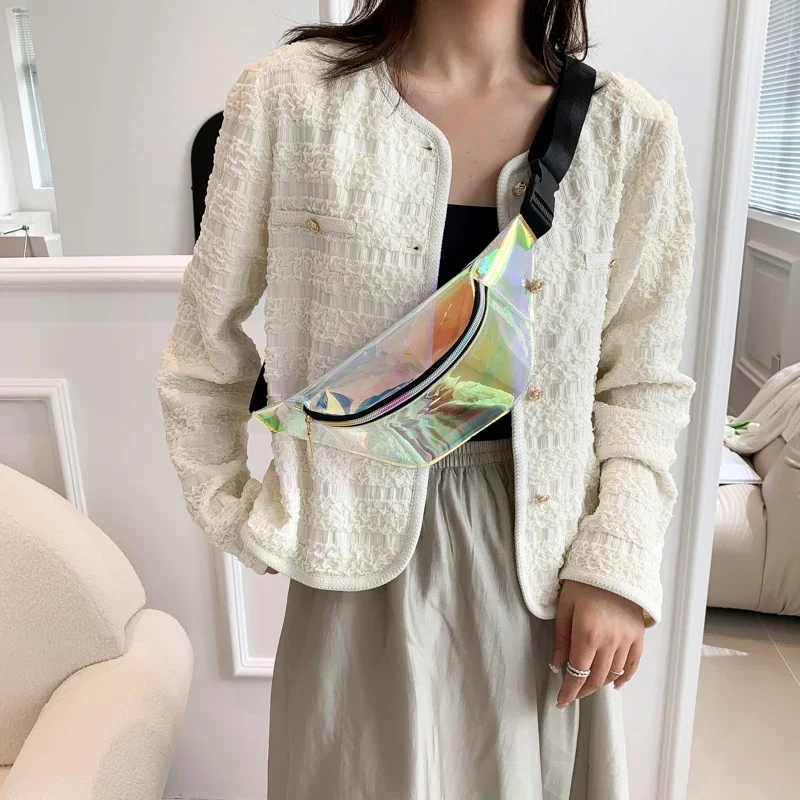 Marsupio Personalità Abbagliante Laser Fanny Pack Borsa pettorale olografica moda impermeabile Portamonete con chiusura tascabile a tracolla