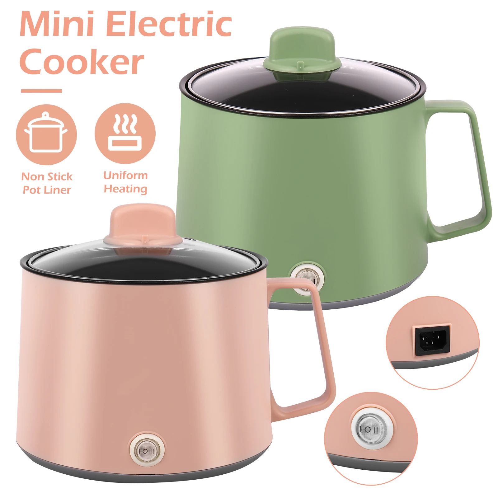 1pc 52oz Electric Hot Pot Mini Electric Rice Cooker Non-Stick Hotpot Pan Home Appliances 2 Gear Rapid Noodles Cooker Portable