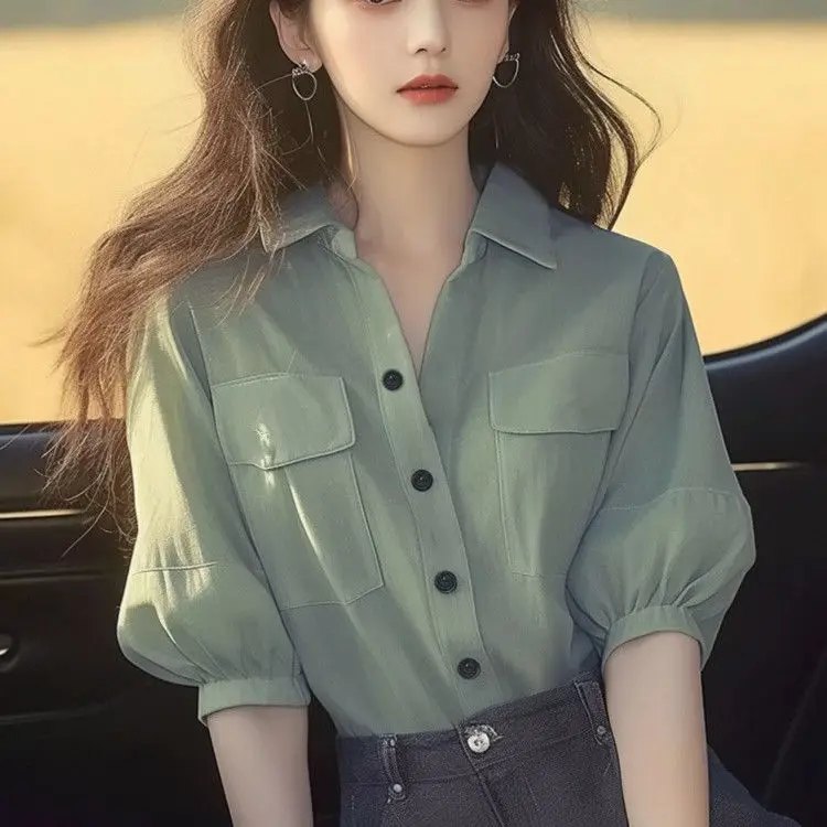 

Французская светло-готовая мятно-зеленая рубашка Mambo с короткими рукавами, шикарный модный топ