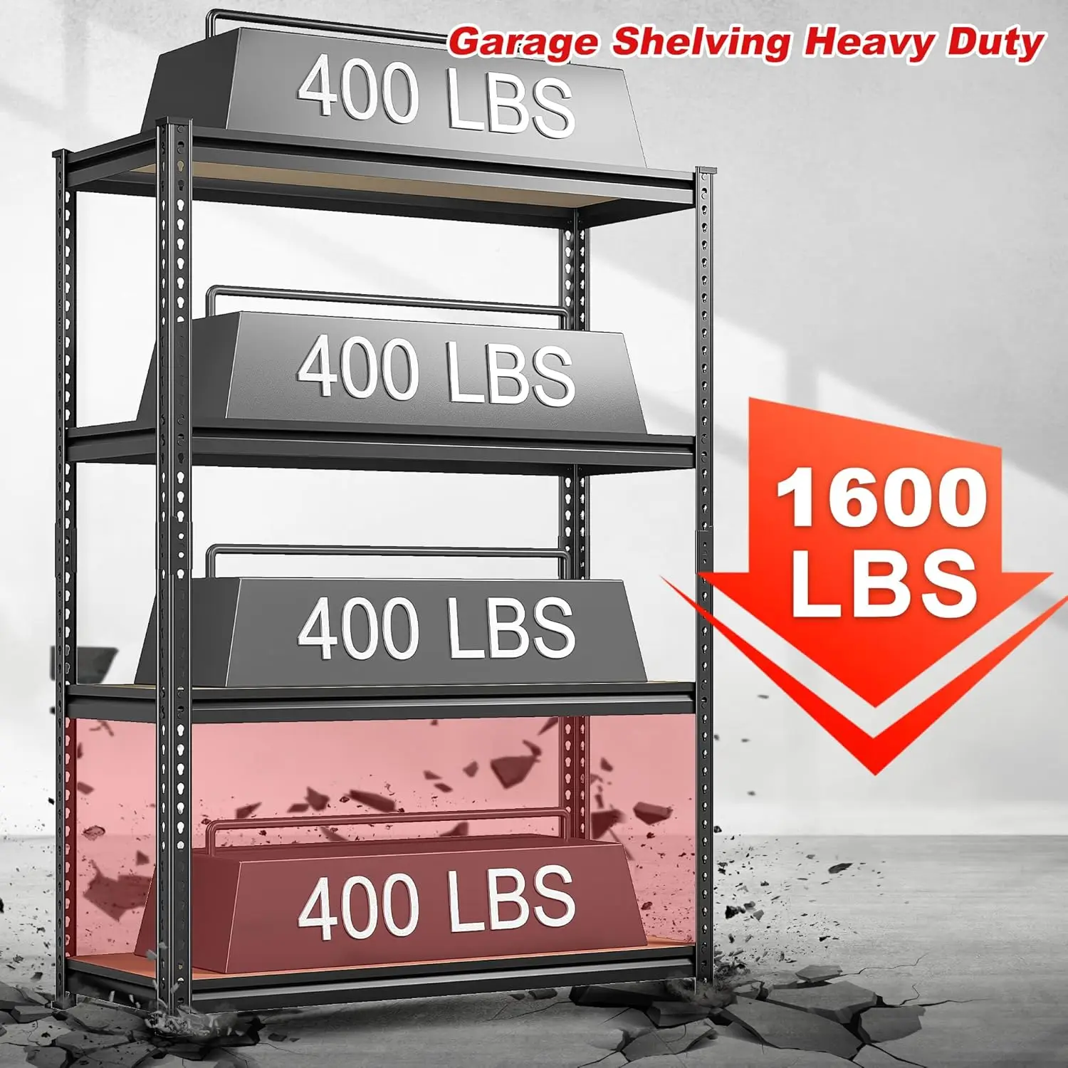 أرفف تخزين رفوف معدنية قابلة للتعديل 1600LBS أرفف المرآب أرفف معدنية صناعية 4 طبقات رفوف المرآب للمستودعات #4