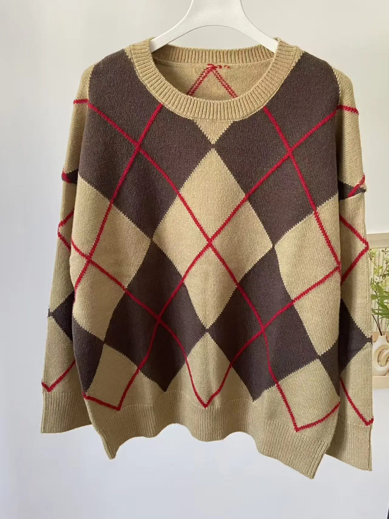 Ethereal MD 2025 massidutti winter new style of Women's casual Retro diamond-patterned round-neck long-sleeved knitted sweater