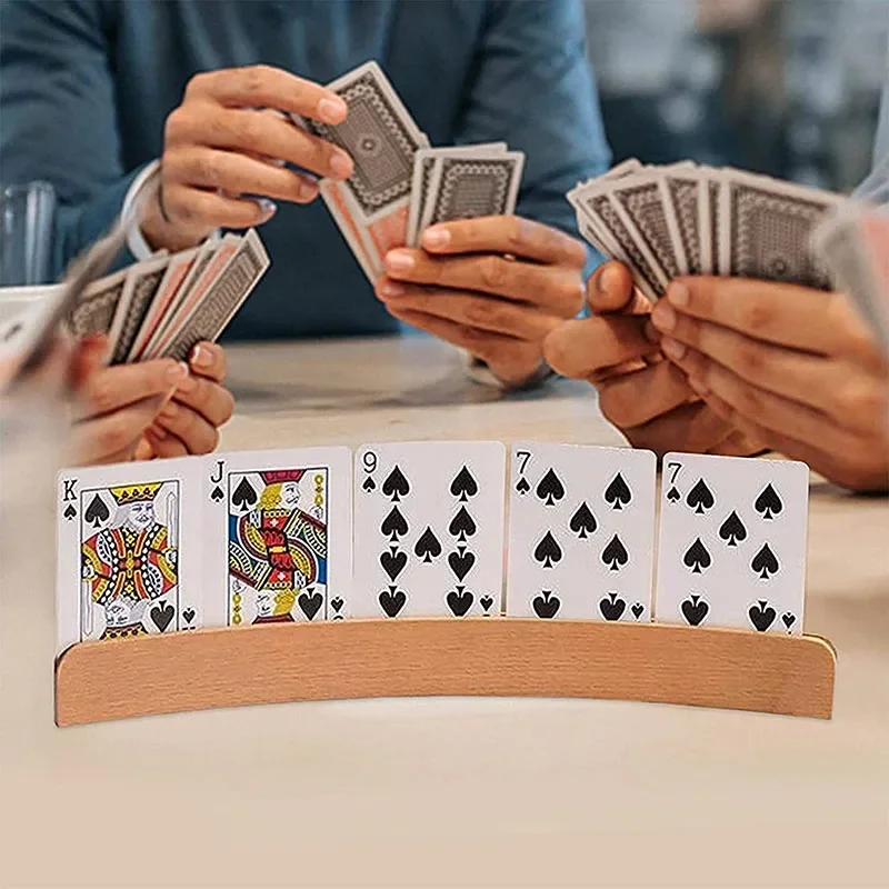 Juego de soporte de cartas curvadas de madera para niños, Base de póker manos libres, accesorios de juegos de cartas para fiesta, 2/3/4 piezas