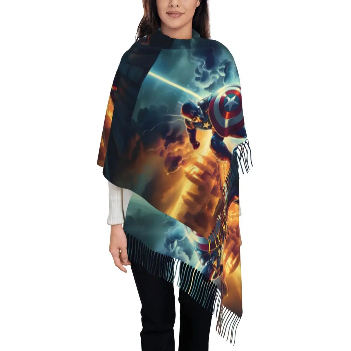 

Custom Tassel Scarf Women Soft Comics Film Anime Shawls Wraps Female Winter Fall Scarves