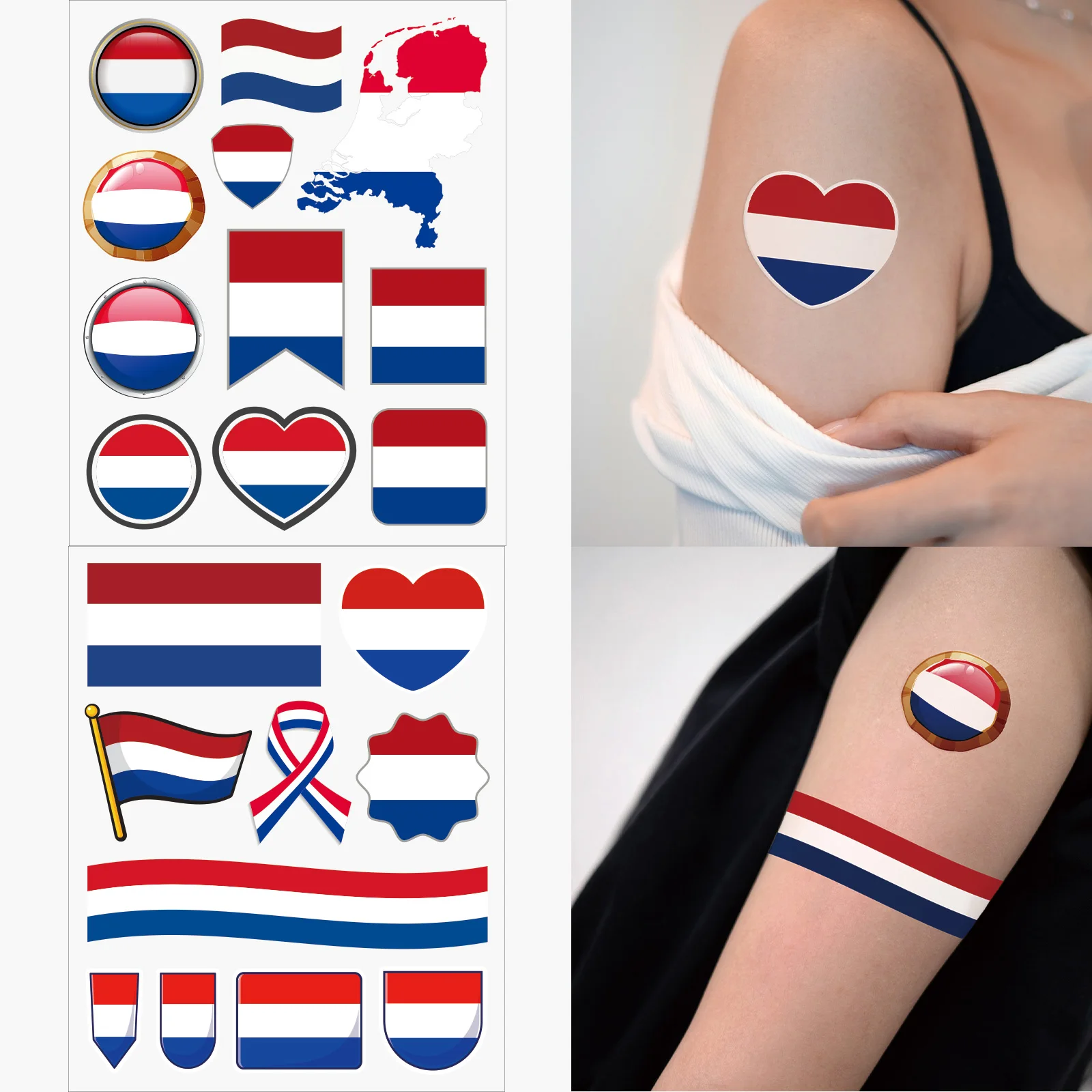 2pcs Various Netherlands Flag Styling Tattoo Stickers Graphics I Love Netherlands Country Decor Stickers Body Art 타투스티커