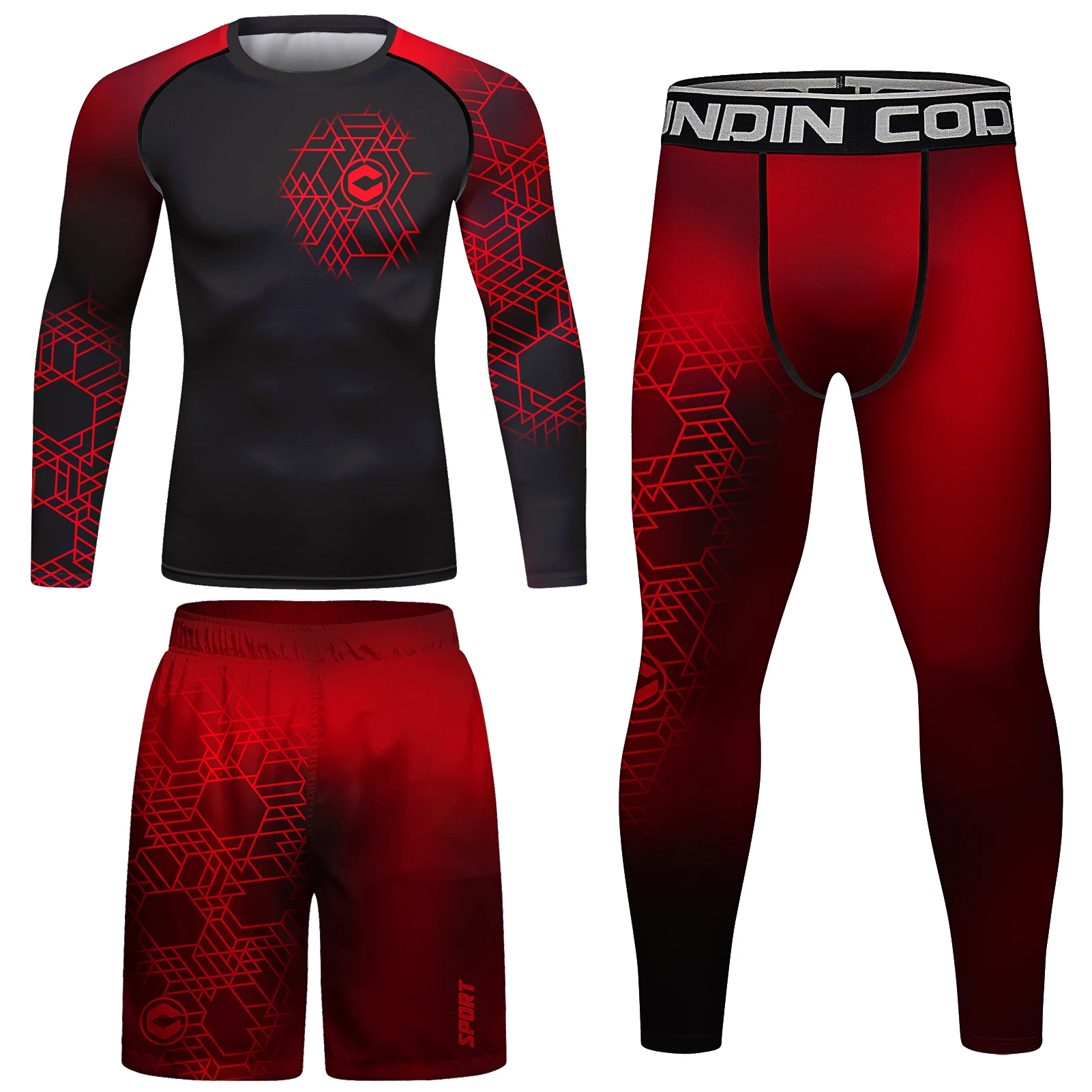 Cody Kimono Jiu Jitsu Rashguard For Men Mma T-shirt+Pant 4Pcs/Set Muay thai Shorts Bjj Rash guard Red Boxing Running Sportswear