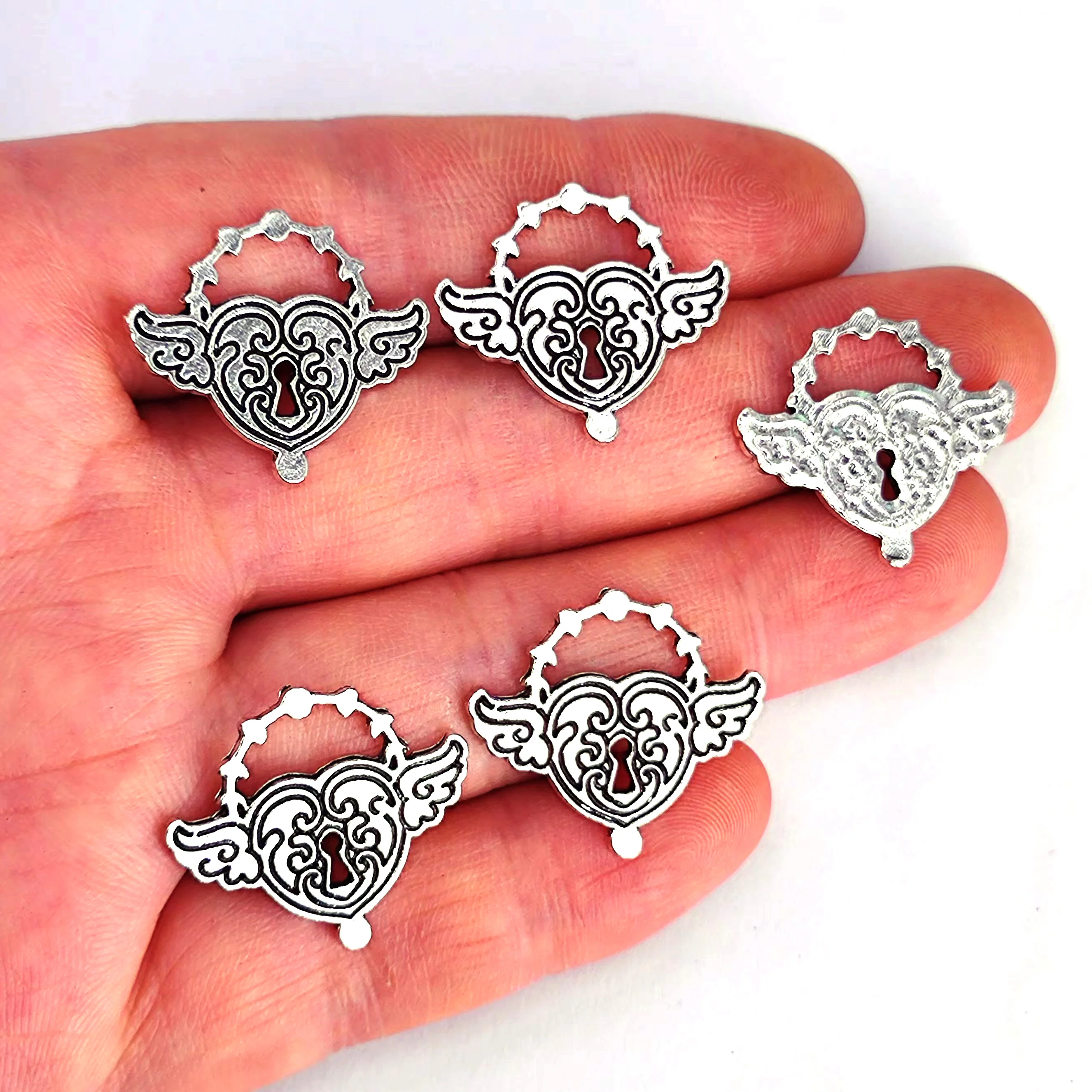 

50pcs free shipping cute heart lock Winged lunar eclipse moon charm making jewelry findings for DIY earring necklace