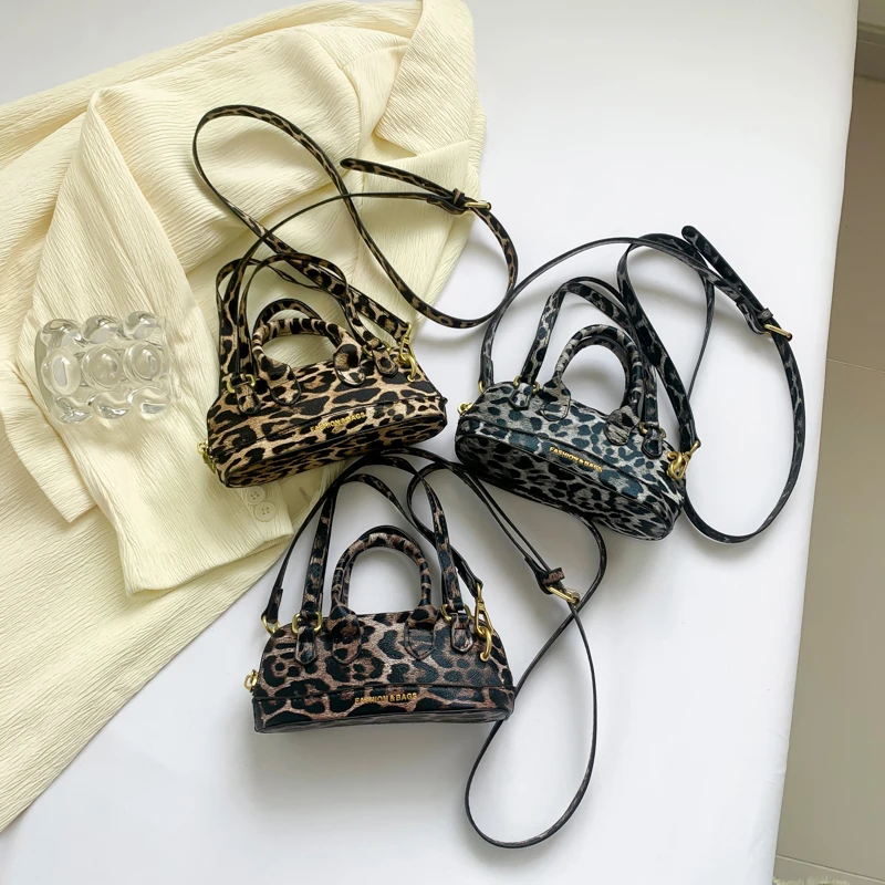 Mini Pu Leather Leopard Crossbody Bag With Short Handle For Women 2024 Fashion Y2K Handbags And Purses Females Shoulder Bag